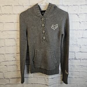 Fox Racing Girls women Grey Knitted Sweater sz Small Vintage Y2k